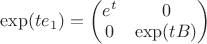 $\exp(te_1) = \begin{pmatrix} e^t & 0 \\ 0 & \exp(tB) \end{pmatrix}$