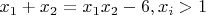 $x_1+x_2=x_1x_2-6, x_i>1$