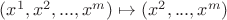 $(x^1,x^2,...,x^m)\mapsto(x^2,...,x^m)$