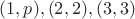 $(1, p), (2, 2), (3, 3)$