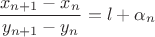 $$\frac{x_{n+1}-x_n}{y_{n+1}-y_{n}}=l+\alpha_n$$