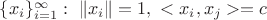 $\{x_i\}_{i=1}^{\infty}: \ \| x_i \| = 1, \ <x_i,x_j> = c$