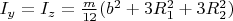 $I_y=I_z=\frac m{12}(b^2+3R_1^2+3R_2^2)$
