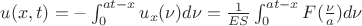 $u(x,t)=-\int_0^{at-x} u_x(\nu) d \nu= \frac 1 {ES} \int_0^{at-x} F( \frac {\nu} a) d \nu