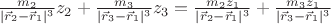 $\frac{m_2}{|\vec r_2- \vec r_1|^3}z_2+\frac{m_3}{|\vec r_3- \vec r_1|^3}z_3=\frac{m_2 z_1}{|\vec r_2- \vec r_1|^3}+\frac{m_3 z_1}{|\vec r_3- \vec r_1|^3}$