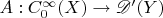 $A:C_0^\infty(X) \to \mathscr{D}'(Y)$
