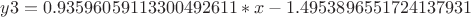 $y3 = 0.93596059113300492611*x - 1.4953896551724137931$
