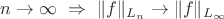 $n\to\infty\ \Rightarrow\ \|f\|_{L_n}\to\|f\|_{L_{\infty}}$