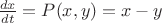 $\frac{dx}{dt}=P(x,y)=x-y$