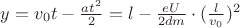 $y=v_0t-\frac{at^2}{2}=l-\frac{eU}{2dm}\cdot (\frac{l}{v_0})^2$