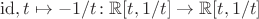 $\mathrm{id}, t \mapsto -1/t \colon \mathbb R[t, 1/t] \to \mathbb R[t, 1/t]$