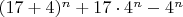 $(17+4)^n+17\cdot 4^n-4^n$
