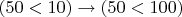 $(50<10)\to (50<100)$