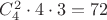$C_4^2\cdot4\cdot3=72$