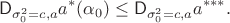 $$\mathsf D_{\sigma_0^2=c, a}a^*(\alpha_0) \leq \mathsf D_{\sigma_0^2=c, a} a^{***}.$$