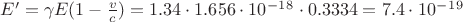 $E' = \gamma E(1-\frac{v}{c}) = 1.34\cdot1.656\cdot10^-^1^8\cdot0.3334=7.4\cdot10^-^1^9$