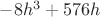 $-8h^3+576h$