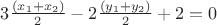 $3\frac{(x_1+x_2)}{2}-2\frac{(y_1+y_2)}{2}+2=0$