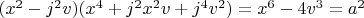 $(x^2-j^2 v)(x^4+j^2 x^2 v+j^4 v^2)=x^6-4 v^3=a^2$