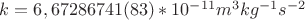 $ k = 6,67286741(83)*10^{-11} m^3 kg^{-1}s^{-2}  $