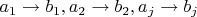 $a_1\to b_1, a_2\to b_2 ,a_j\to b_j$