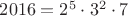 $2016=2^5\cdot 3^2\cdot 7$
