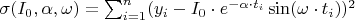 $\sigma(I_{0},\alpha,\omega)=\sum_{i=1}^{n}(y_{i}-I_{0}\cdot e^{-\alpha \cdot t_{i}}\sin (\omega\cdot t_{i}))^{2}$