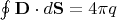 $\oint\mathbf D\cdot d\mathbf S=4\pi q$