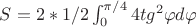 $S=2*1/2 \int_{0}^{\pi/4}4tg^2{\varphi}d\varphi $