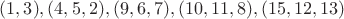 $$(1, 3), (4, 5, 2), (9, 6, 7), (10, 11, 8), (15, 12, 13)$$
