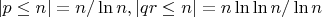 $|p \le n| = n/\ln{n}, |qr \le n| = n \ln{\ln{n}}/\ln{n}$