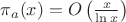 $\pi_a(x)=O\left(\frac{x}{\ln x}\right)$