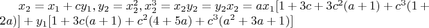 $x_2=x_1+cy_1,y_2=x_2^2,x_2^3=x_2y_2=y_2x_2=ax_1[1+3c+3c^2(a+1)+c^3(1+2a)]+y_1[1+3c(a+1)+c^2(4+5a)+c^3(a^2+3a+1)]$
