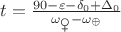$t=\frac{90&deg;-\varepsilon-\delta_0+\Delta_0}{\omega_{\venus}-\omega_{\oplus}}$