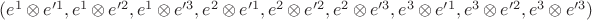 $(e^1\otimes e'^1,e^1\otimes e'^2,e^1\otimes e'^3,e^2\otimes e'^1,e^2\otimes e'^2,e^2\otimes e'^3,e^3\otimes e'^1,e^3\otimes e'^2,e^3\otimes e'^3)$