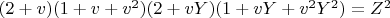 $(2 + v) (1 + v + v^2) (2 + v Y) (1 + v Y + v^2 Y^2)=Z^2$
