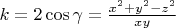 $k=2\cos\gamma=\frac{x^2+y^2-z^2}{xy}$