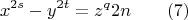 $$x^{2s}-y^{2t}=z^q 2n \qquad(7)$$