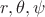 $r, \theta, \psi$