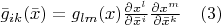 $\bar{g}_{ik}(\bar{x})={g}_{lm}(x)\frac{\partial{x}^{l}}{\partial{\bar{x}}^{i}}\frac{\partial{x^{m}}}{\partial{\bar{x}^{k}}} \quad(3)$