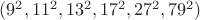 $(9^2, 11^2, 13^2, 17^2, 27^2, 79^2)$