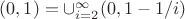 $(0,1)=\cup_{i=2}^\infty(0,1-1/i)$