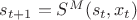 $s_{t+1}=S^M(s_t, x_t)$