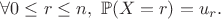 $\forall 0 \leq r \leq n, ~ \mathbb{P}(X=r)=u_r.$