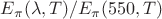 $E_\pi (\lambda, T) / E_\pi (550, T)$