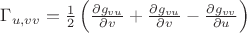 $\Gamma_{u,vv}=\frac 1 2\left(\frac{\partial g_{vu}}{\partial v}+\frac{\partial g_{vu}}{\partial v}-\frac{\partial g_{vv}}{\partial u}\right)$