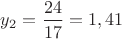 $y_2=\dfrac{24}{17}=1,41$