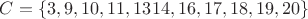 $C=\{3,9,10,11,1314,16,17,18,19,20\}$