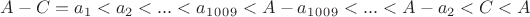 $A-C=a_1<a_2<...<a_1_0_0_9<A-a_1_0_0_9<...<A-a_2<C<A$