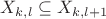 $X_{k, l} \subseteq X_{k, l + 1}$